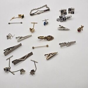 Tie Clip Tack Cufflink Lot Men's Gold Silver Tone Vintage Mixed Style
